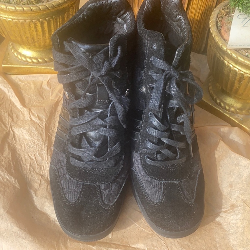 Coach, Black Signature Wedge Alara Sneaker, size 8 M style #A0548